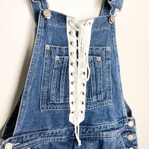 Forever 21 Denim Lace Up Shortalls Overalls Womens 26 - Picture 5 of 9